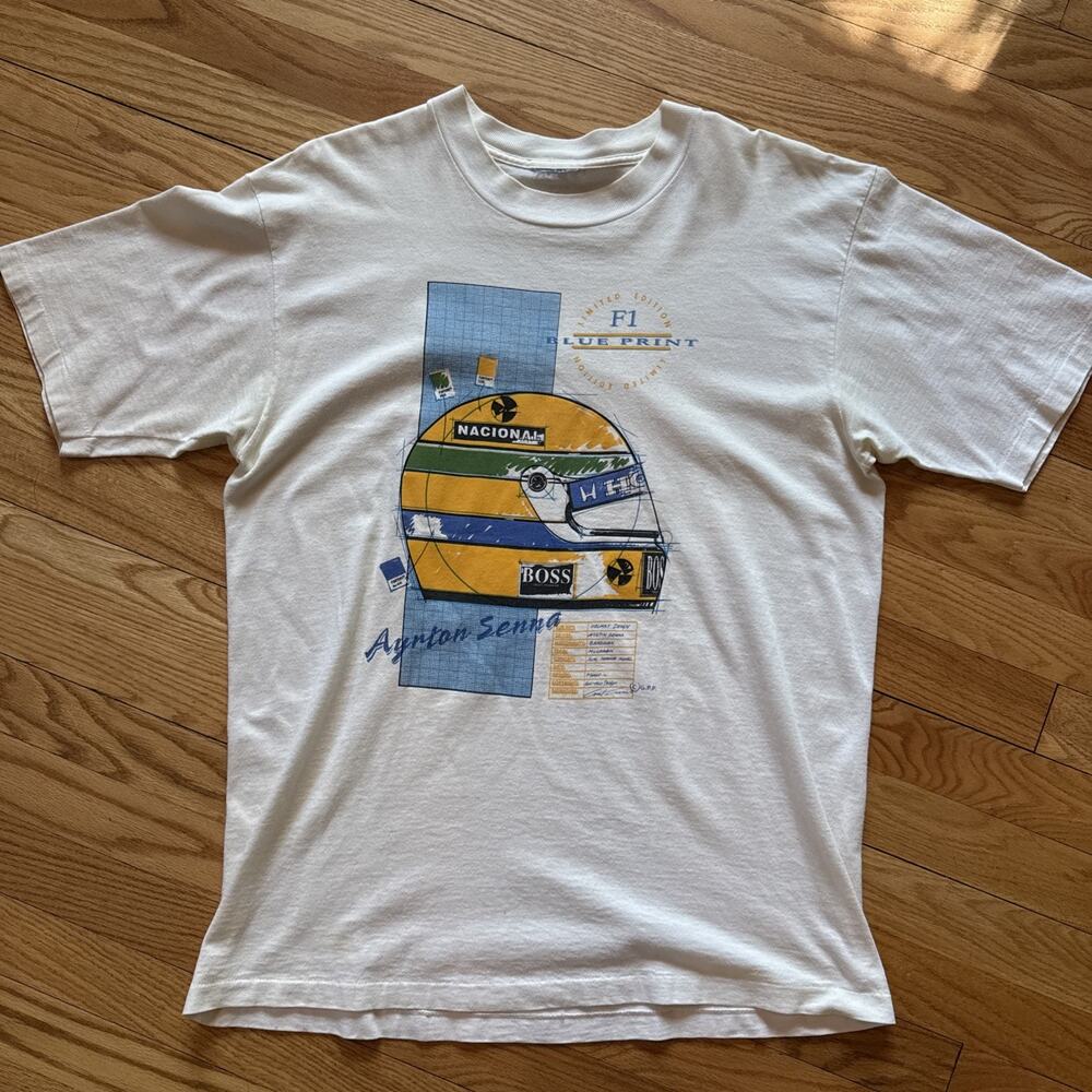 1994 Ayrton Senna 3 Time World Champion Limited Edition Blue Print T Shirt Large